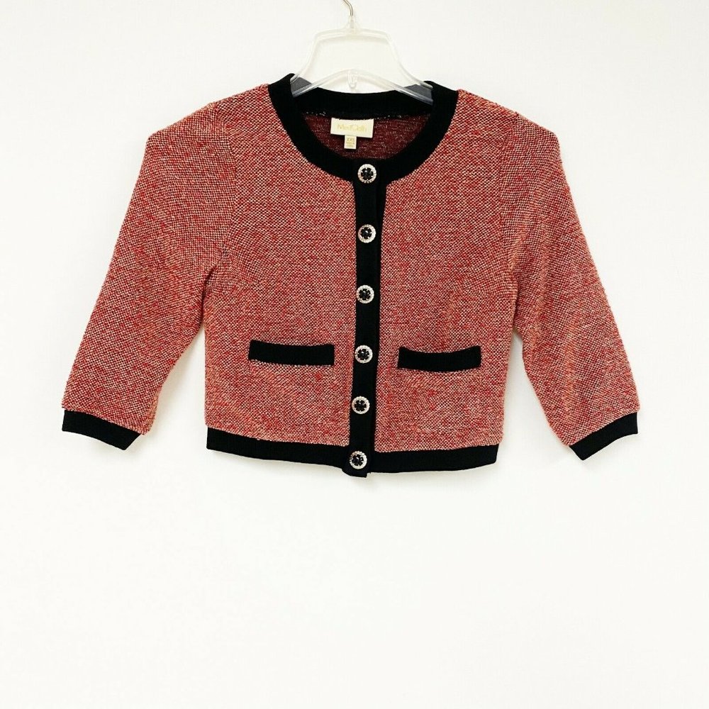 Modcloth Red Gold Button Up In Rare Warm Cardigan